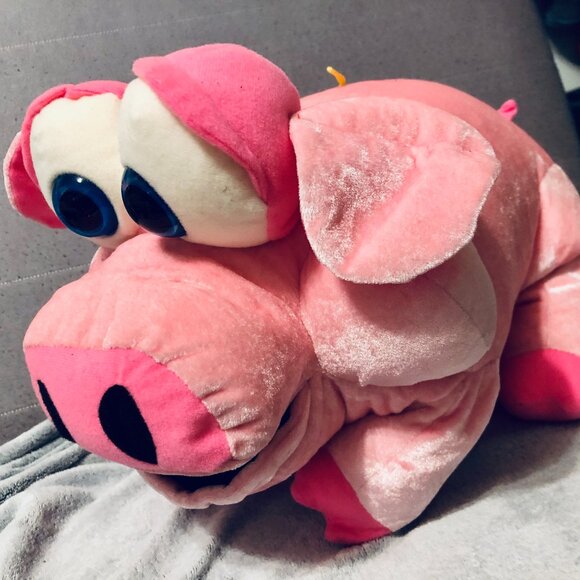 RARE Jumbo 16-in Pig Plush Big Googly Blue Eyes Pink Velvet Kitsch Novelty Toy - Picture 2 of 3